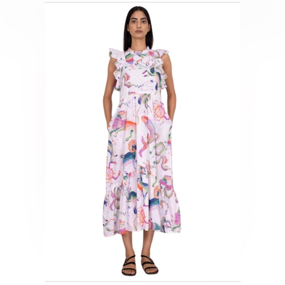 Banjanan dress NWT midi size S/XS Whimsical goat lion rabbit eagle MSRP$380